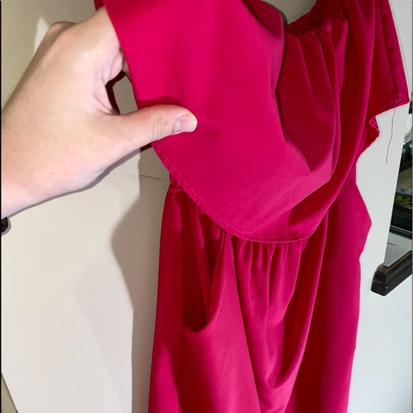 HOT PINK MINI DRESS WITH ELASTIC WAISTband - Picture 3 of 7